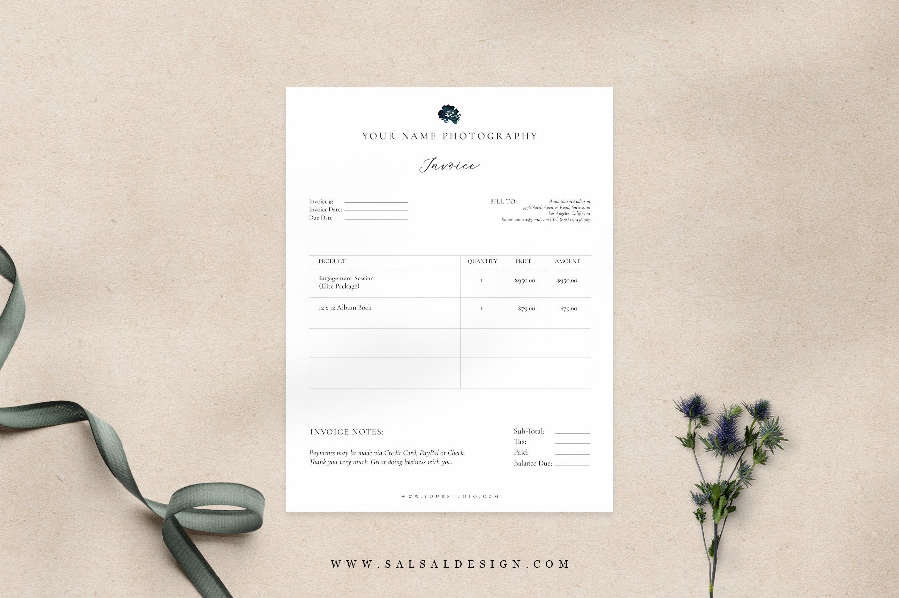 Wedding Photography invoice IN002 preview image.
