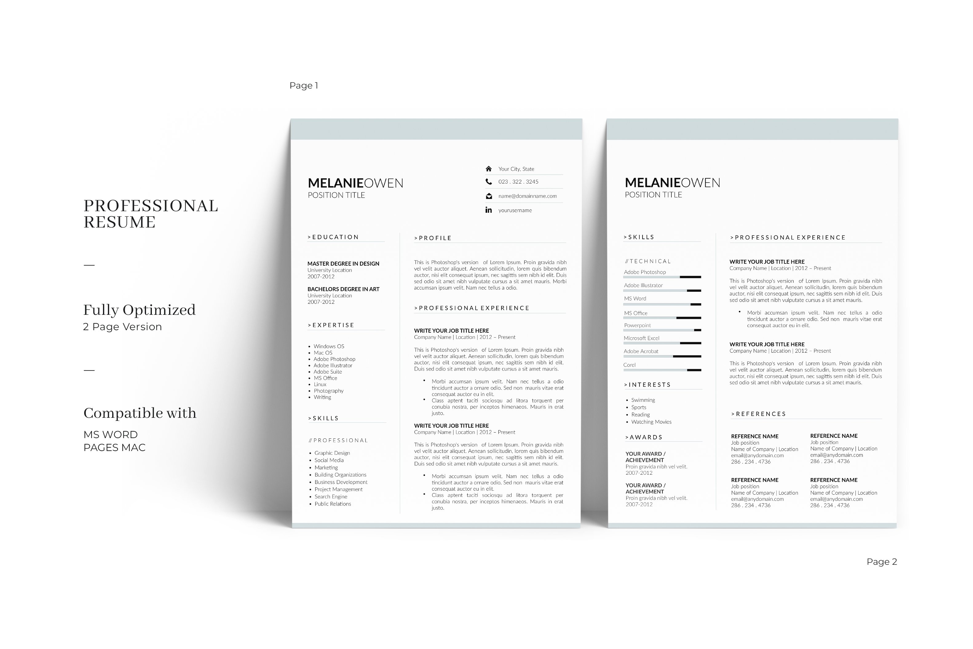 Customizable 5 Page Resume Template preview image.