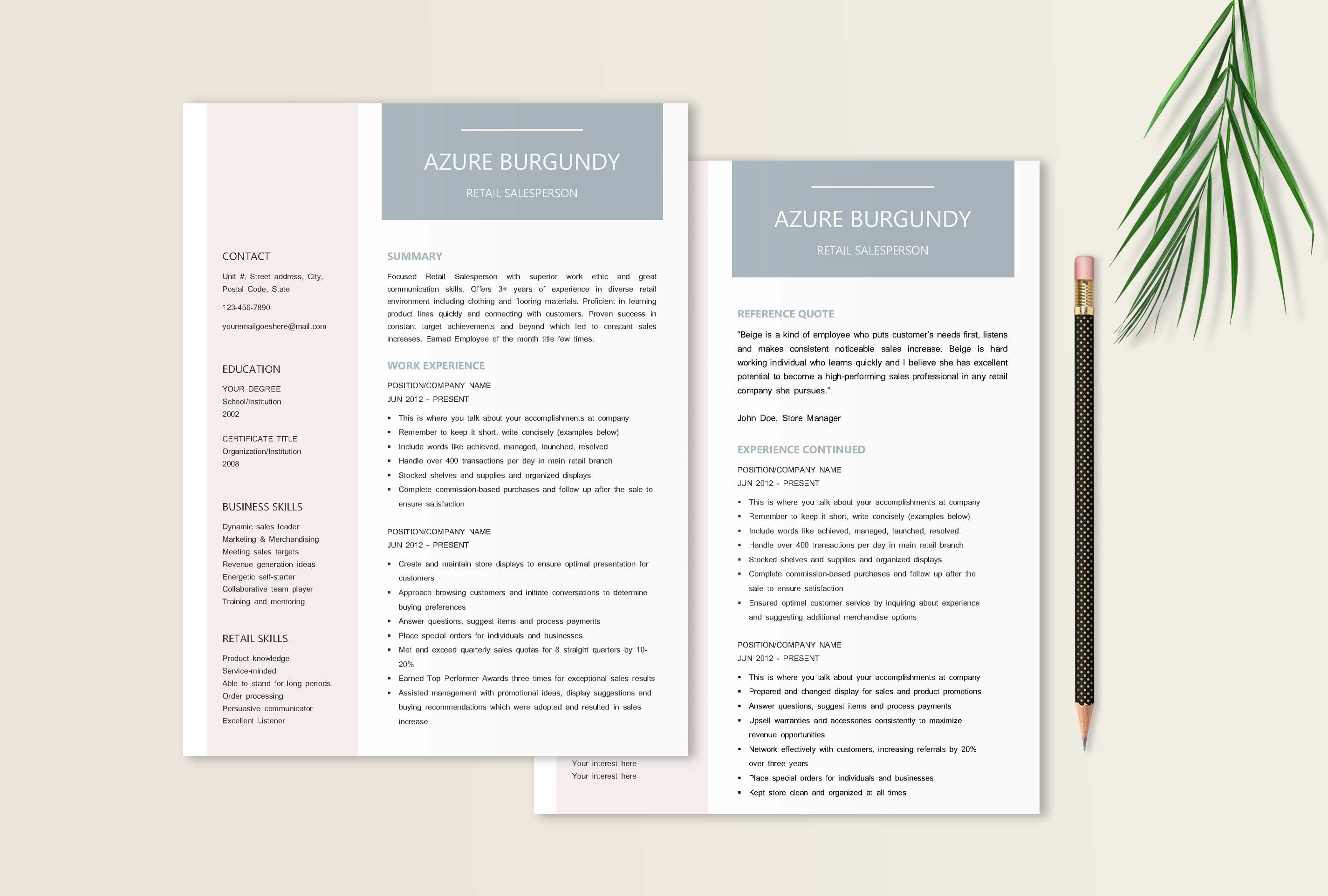 Resume Template Salesperson preview image.