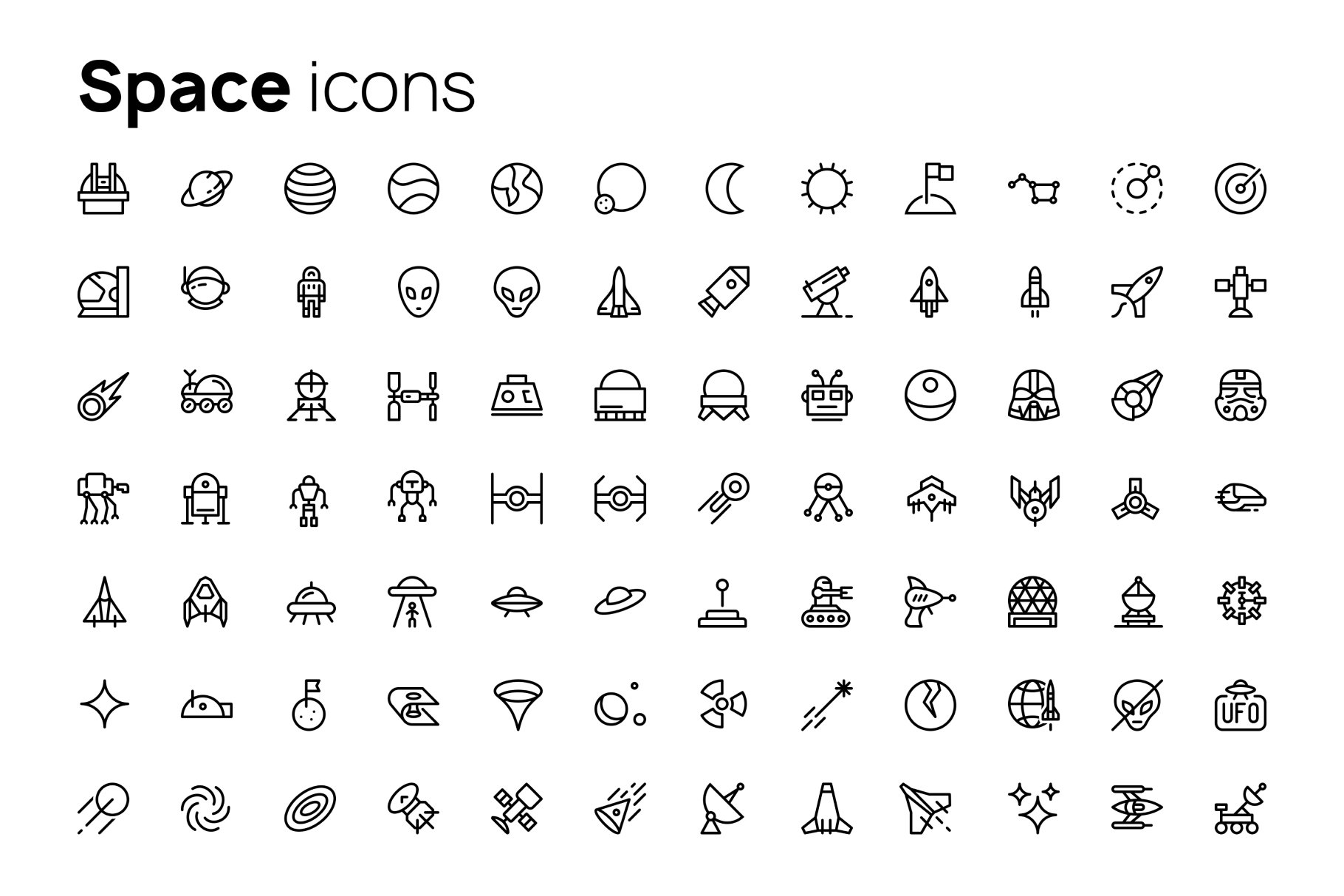 Space line icons set preview image.