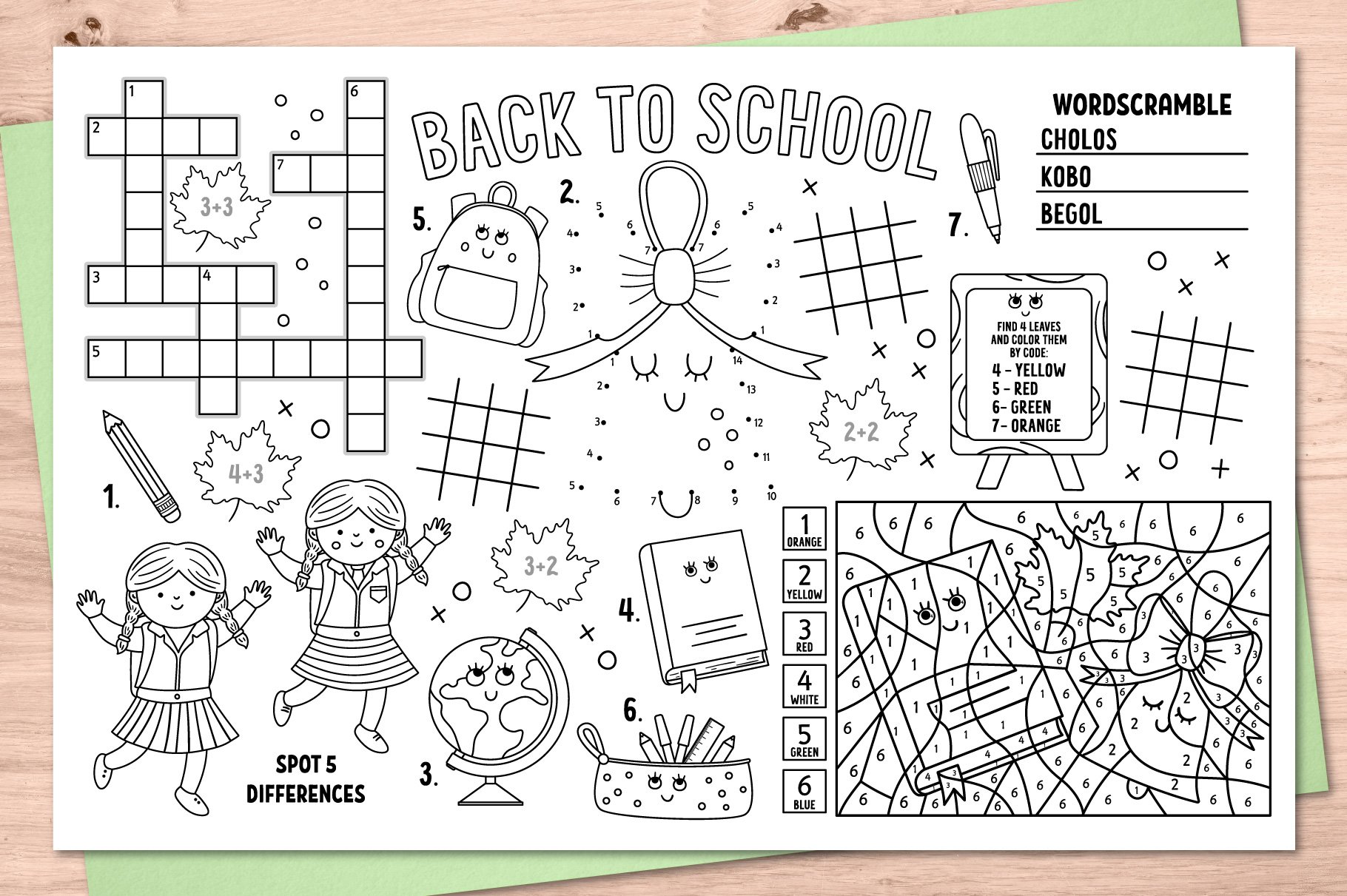 Back to school activity placemats preview image.