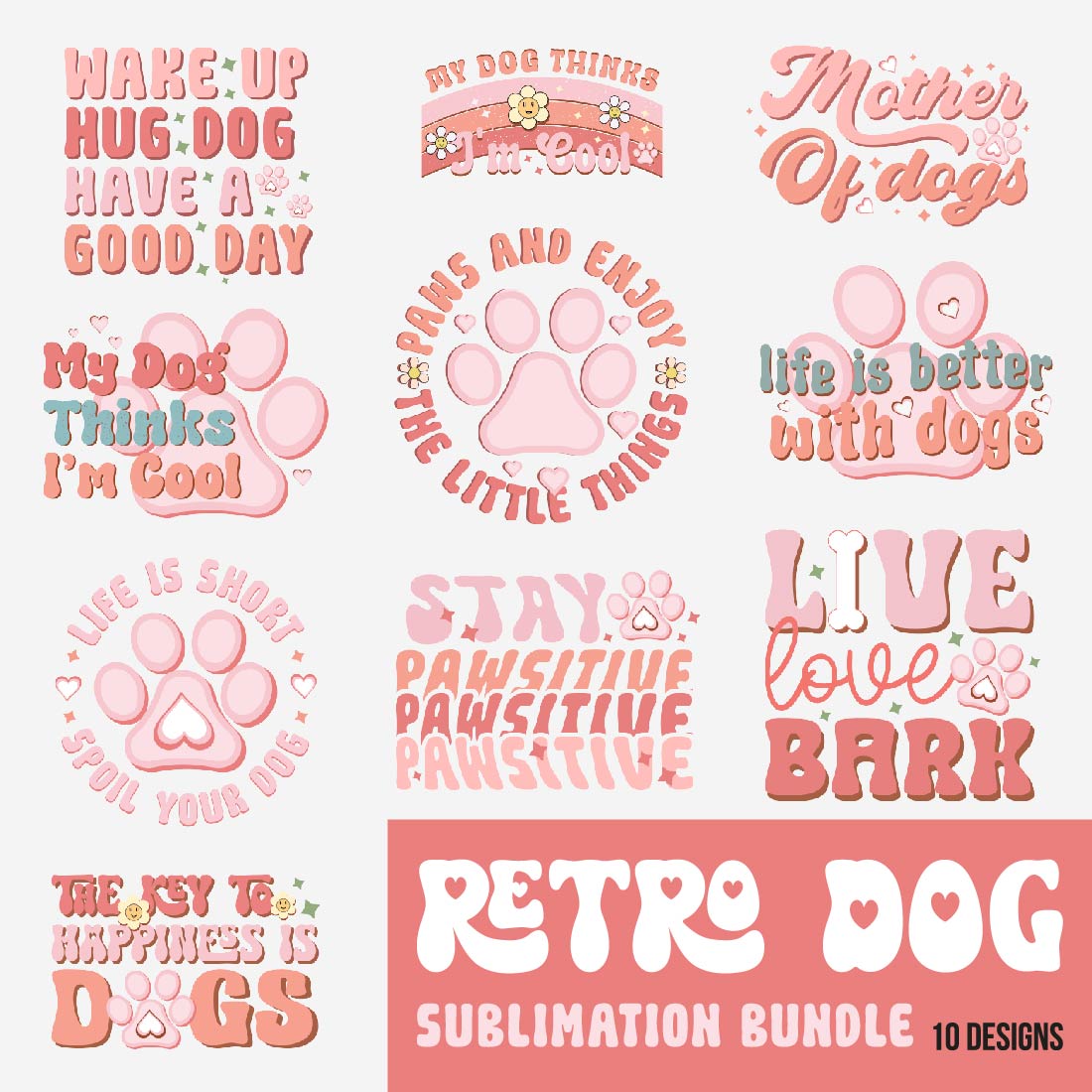 Set of pink stickers with different designs.