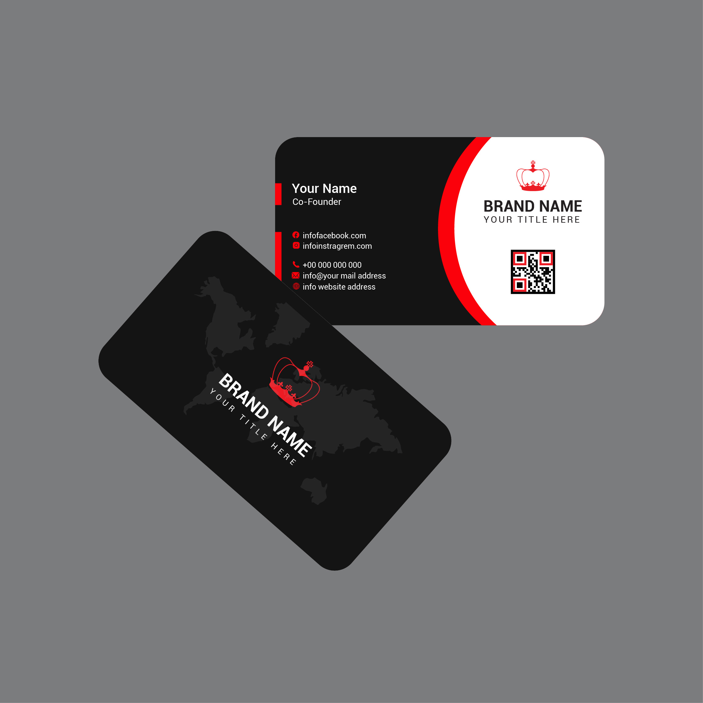 Black and white business card with a red stripe.