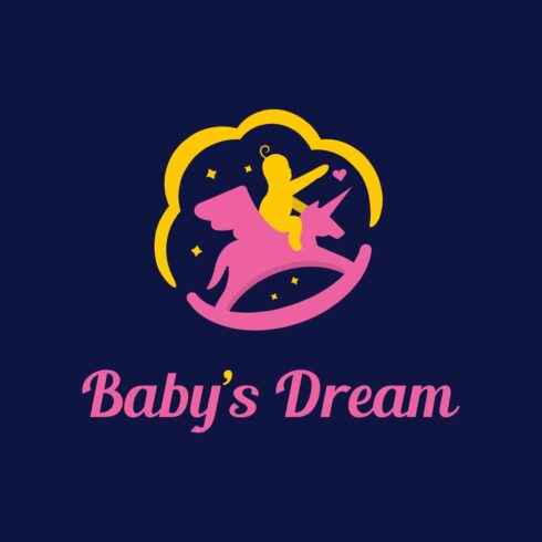 Playful baby ride unicorn logo cover image.