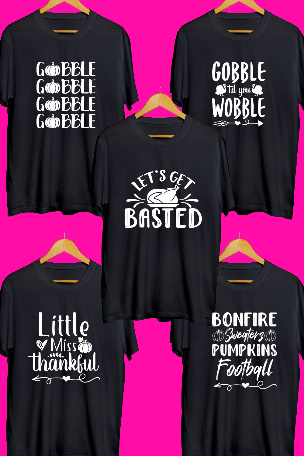 Thanksgiving SVG T Shirt Designs Bundle pinterest preview image.