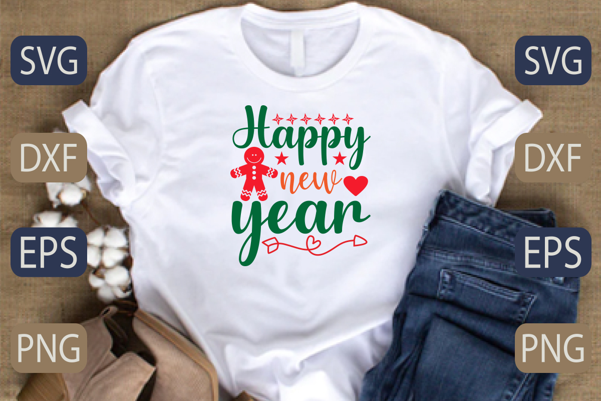 T - shirt with the words happy new year on it.