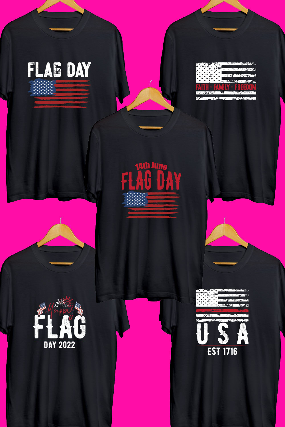 Flag Day SVG T Shirt Designs Bundle pinterest preview image.
