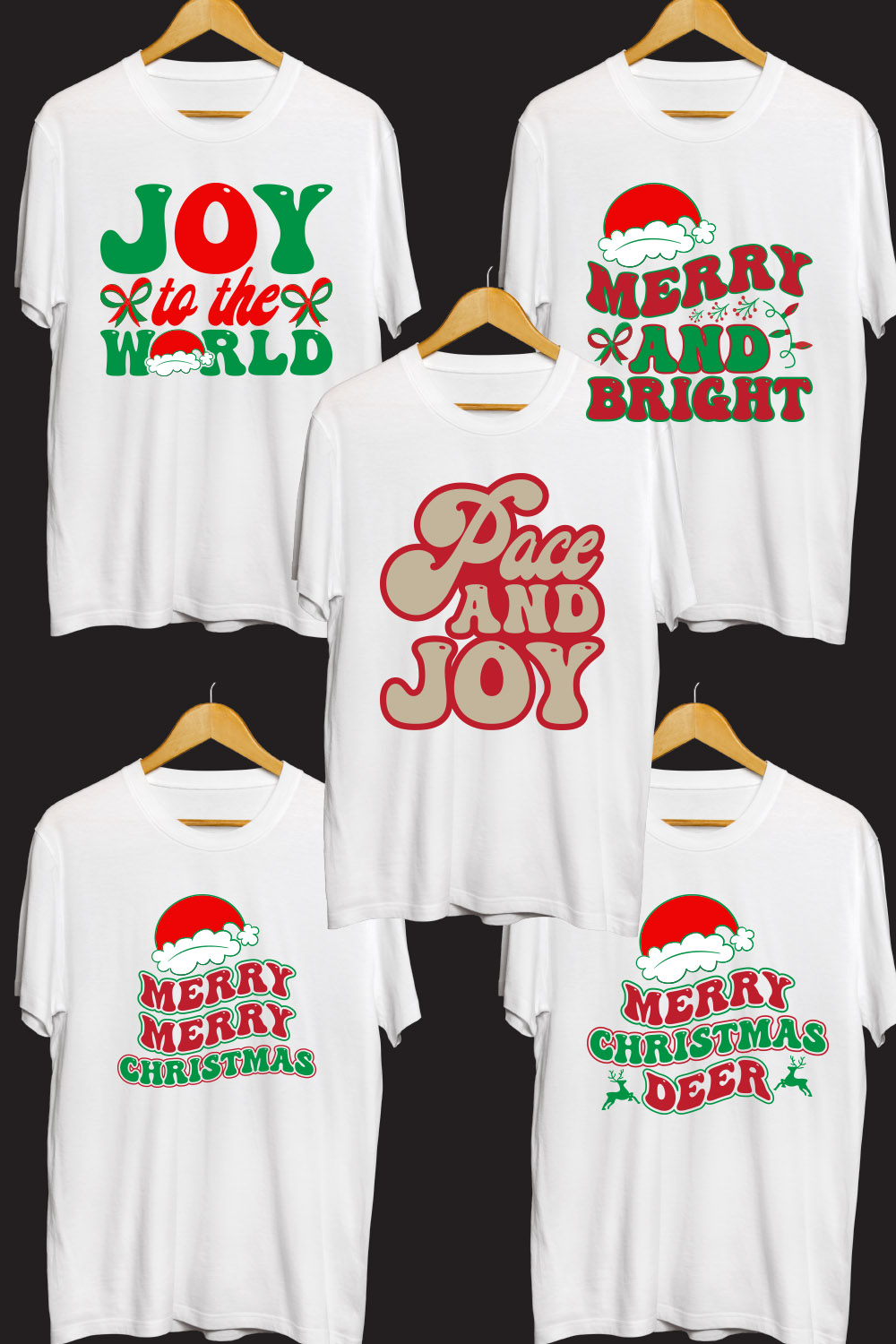 Christmas Retro T Shirt Designs Bundle pinterest preview image.