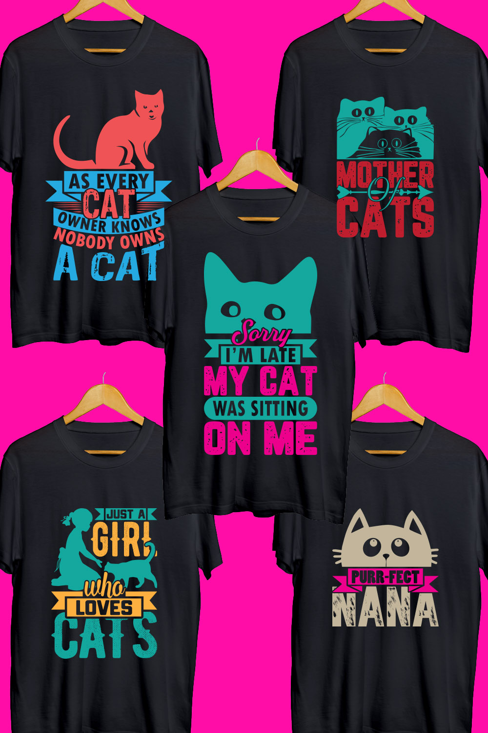 Cat T Shirt Designs Bundle pinterest preview image.