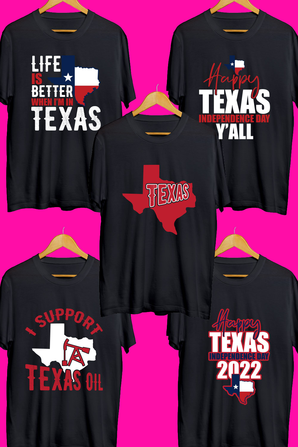 Texas Day SVG T Shirt Designs Bundle pinterest preview image.