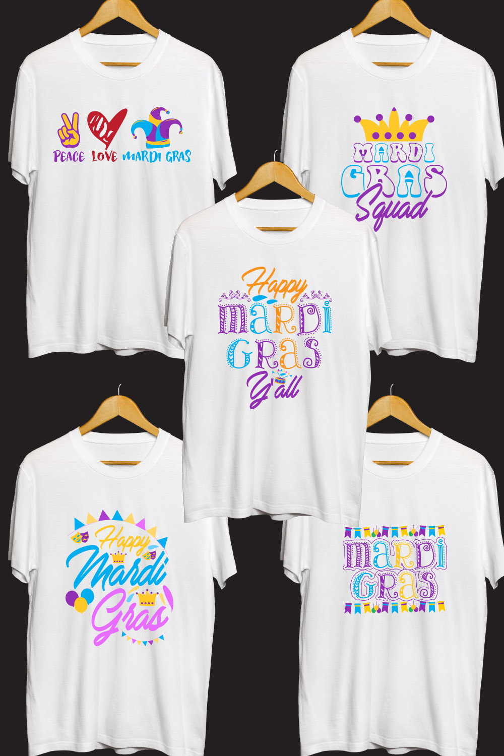 Mardi Gras SVG T Shirt Designs Bundle pinterest preview image.