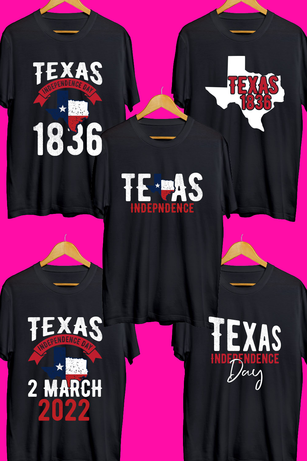 Texas Day SVG T Shirt Designs Bundle pinterest preview image.