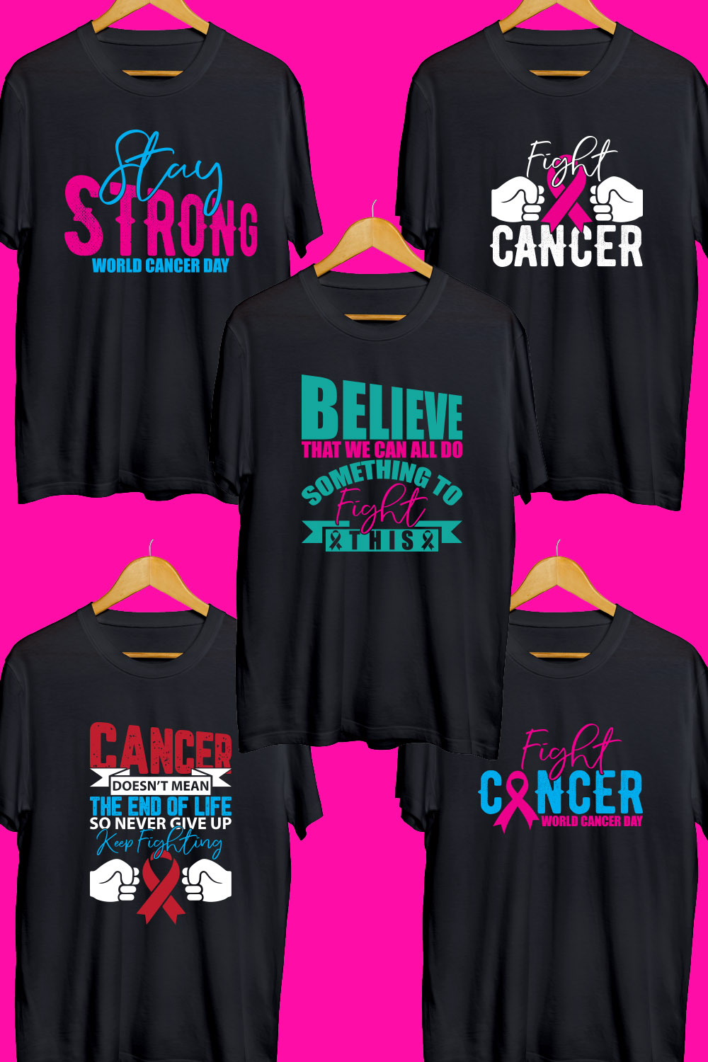 Cancer Day SVG T Shirt Designs Bundle pinterest preview image.