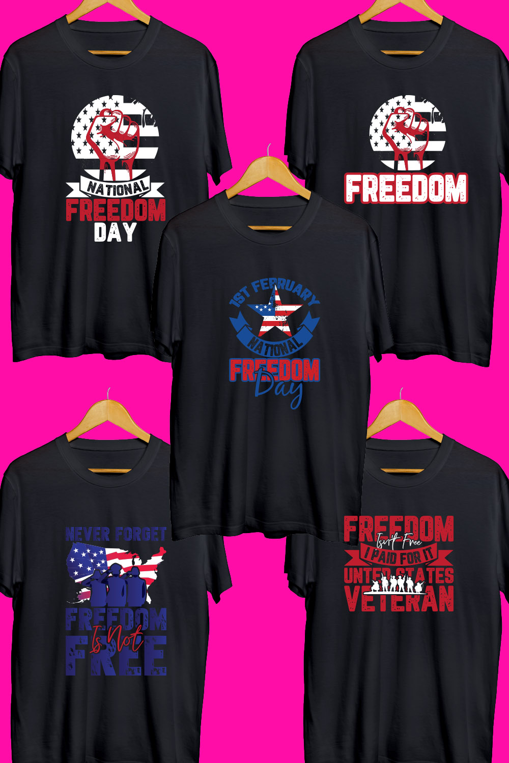 Freedom Day T Shirt Designs Bundle pinterest preview image.