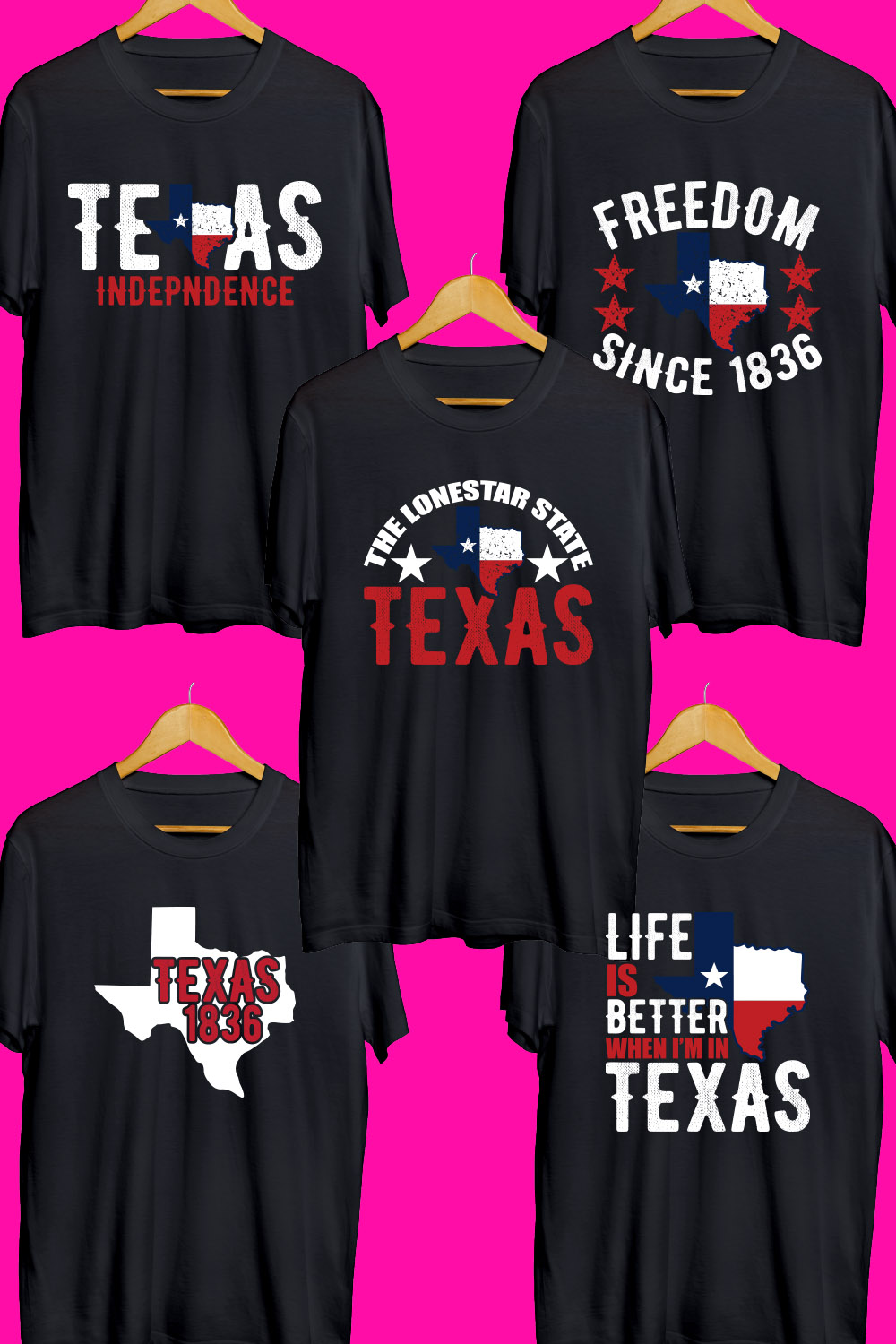 Texas Day SVG T Shirt Designs Bundle pinterest preview image.