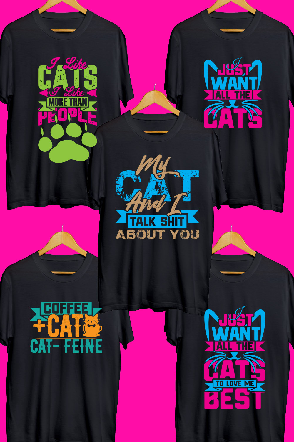 Cat T Shirt Designs Bundle pinterest preview image.