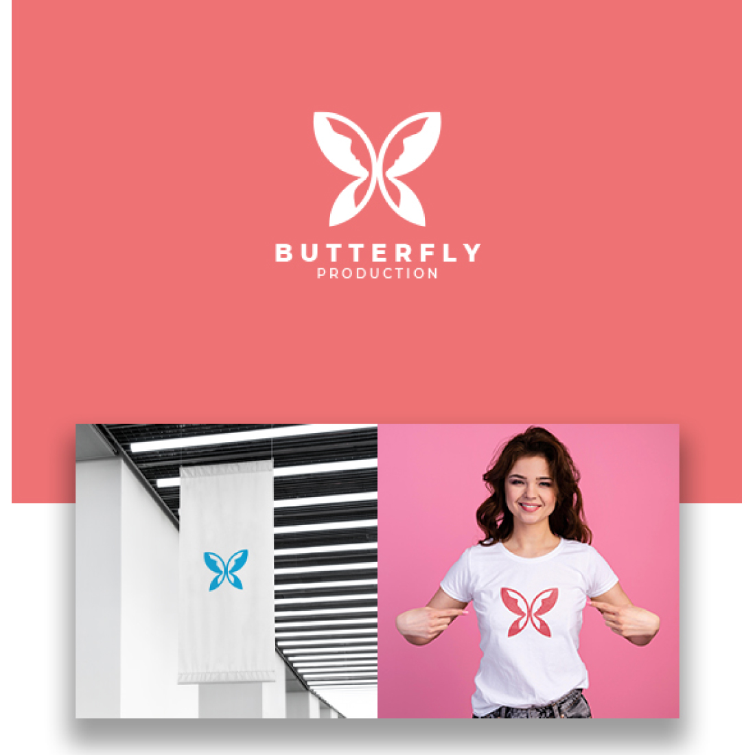 Woman with a butterfly on her shirt.