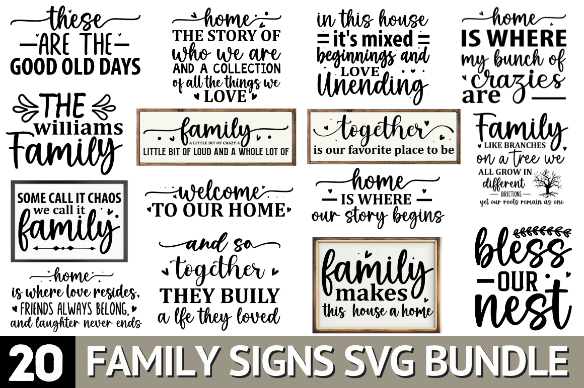 20 family signs svg bundle.