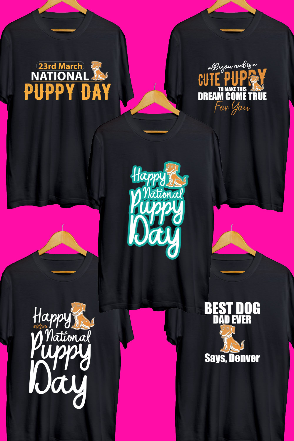 Puppy Day SVG T Shirt Designs Bundle pinterest preview image.