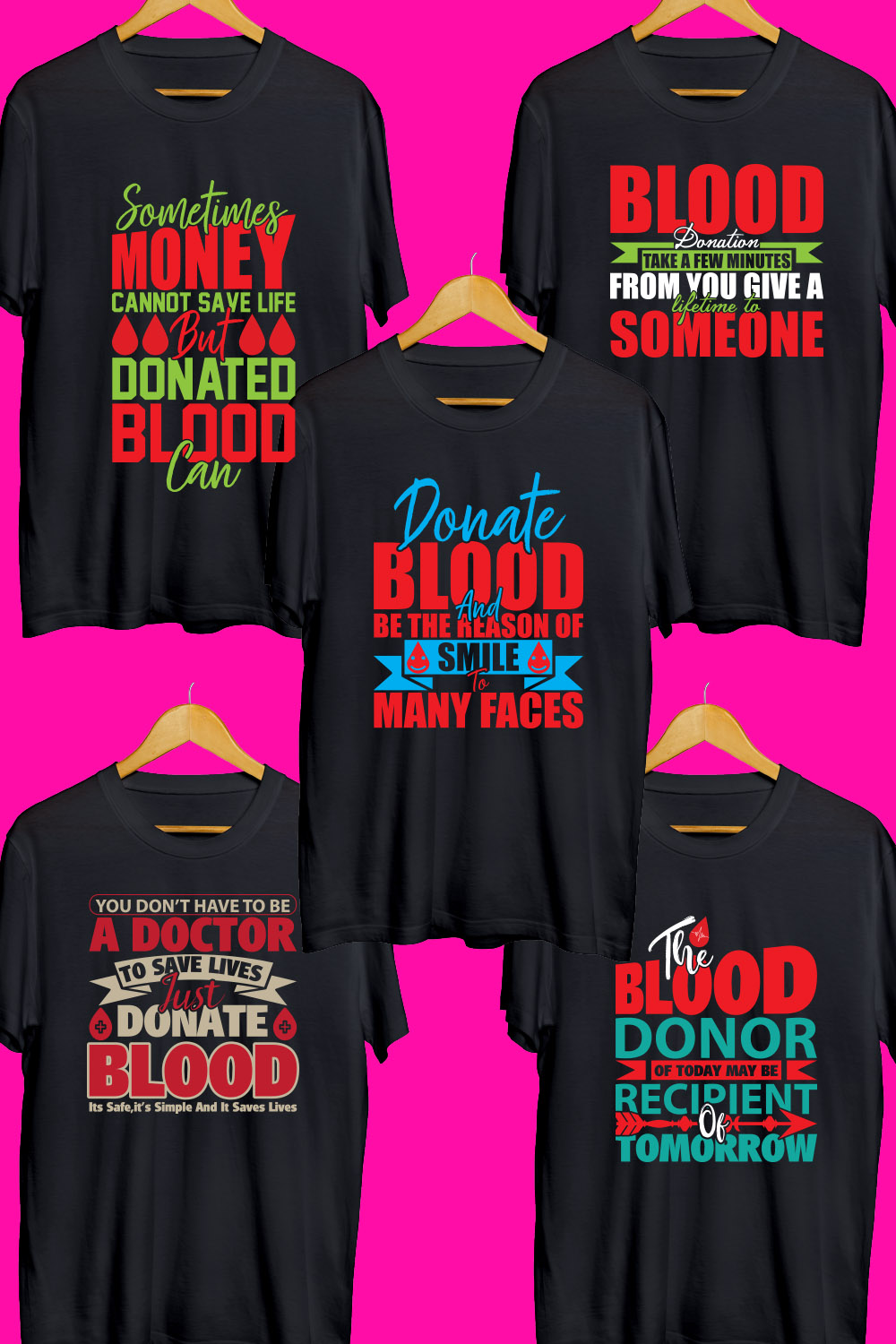 Blood Donor SVG T Shirt Designs Bundle pinterest preview image.