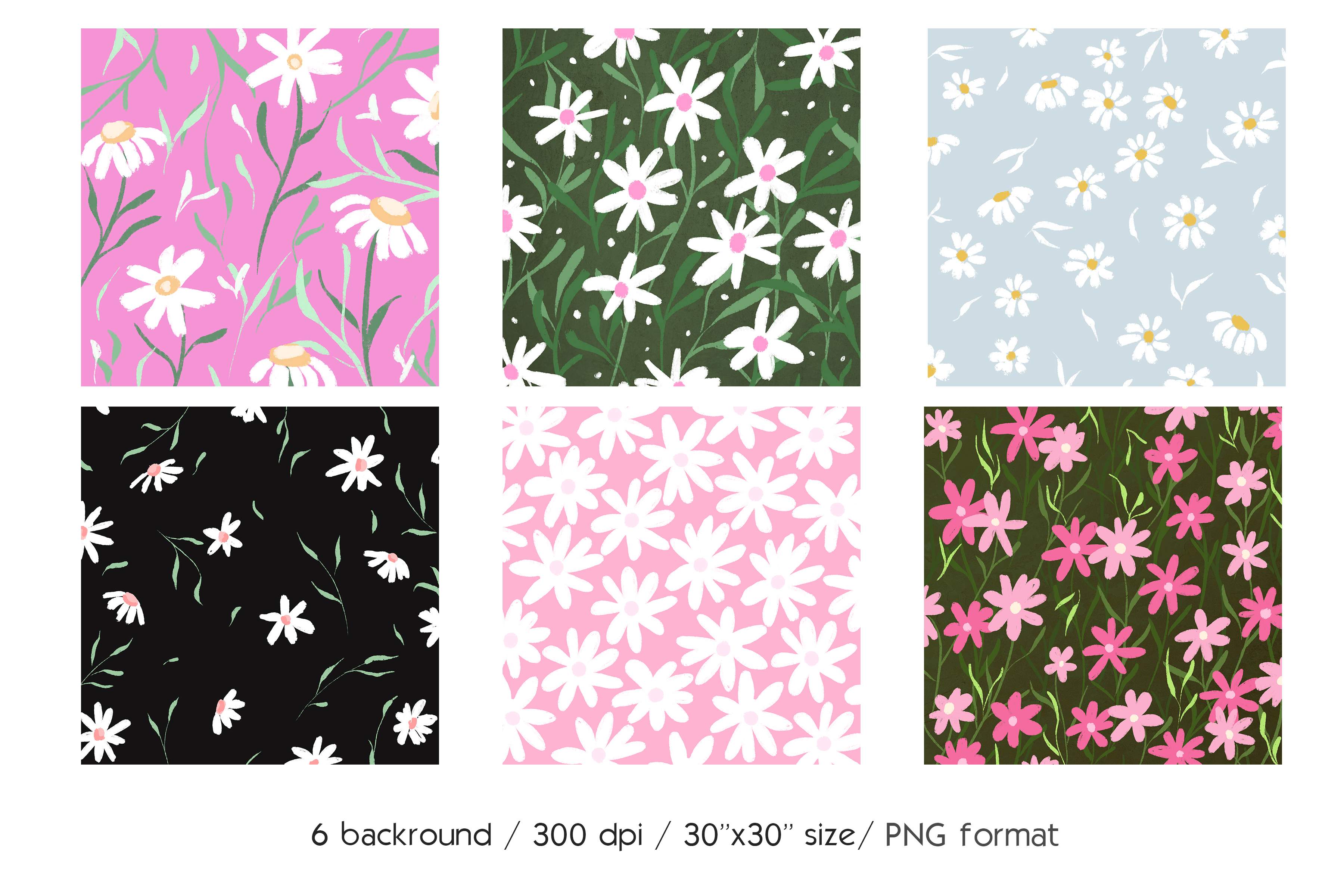 Set of six different patterns of flowers.