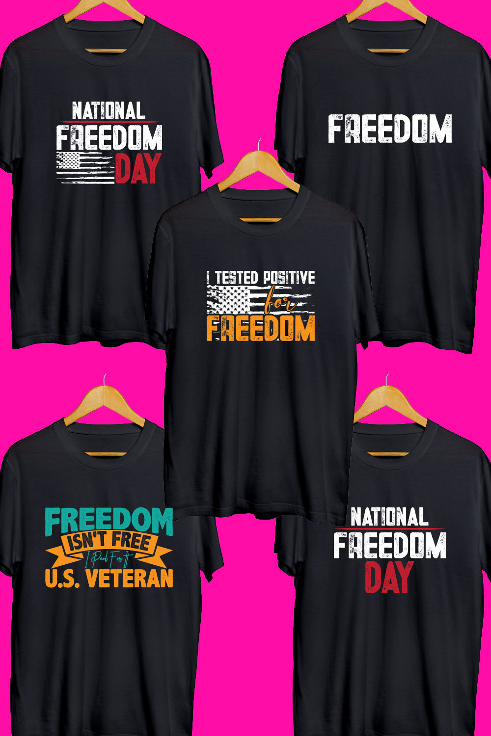 Freedom Day T Shirt Designs Bundle pinterest preview image.