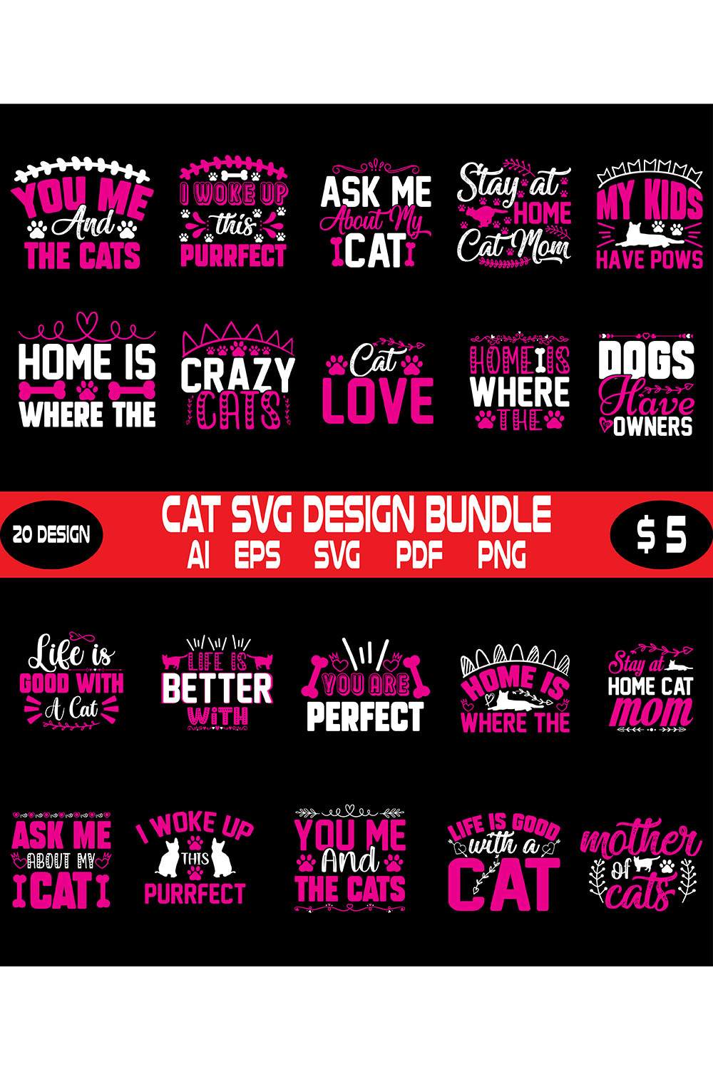 Cat Svg Design Bundle pinterest preview image.