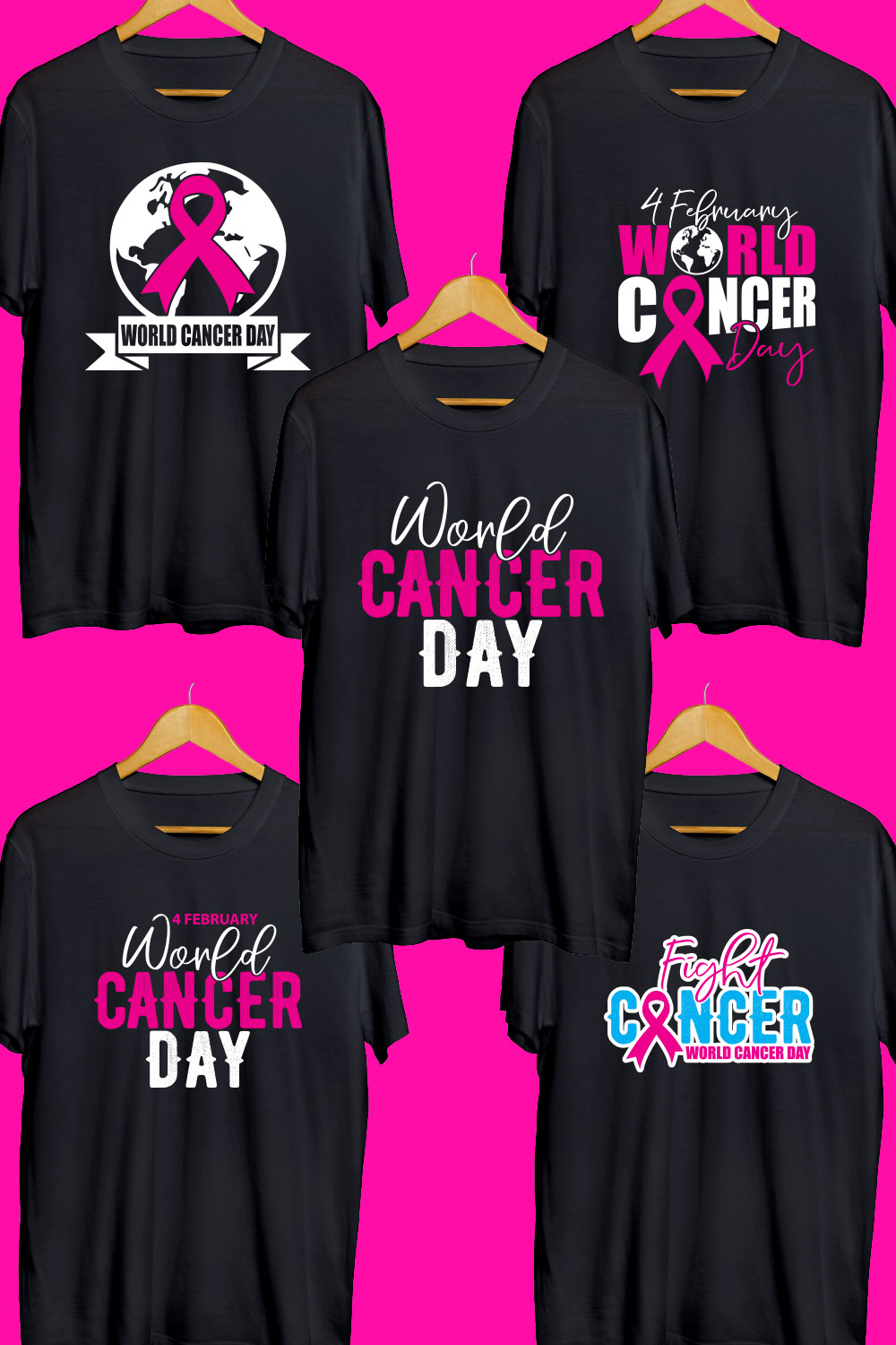 Cancer Day SVG T Shirt Designs Bundle pinterest preview image.