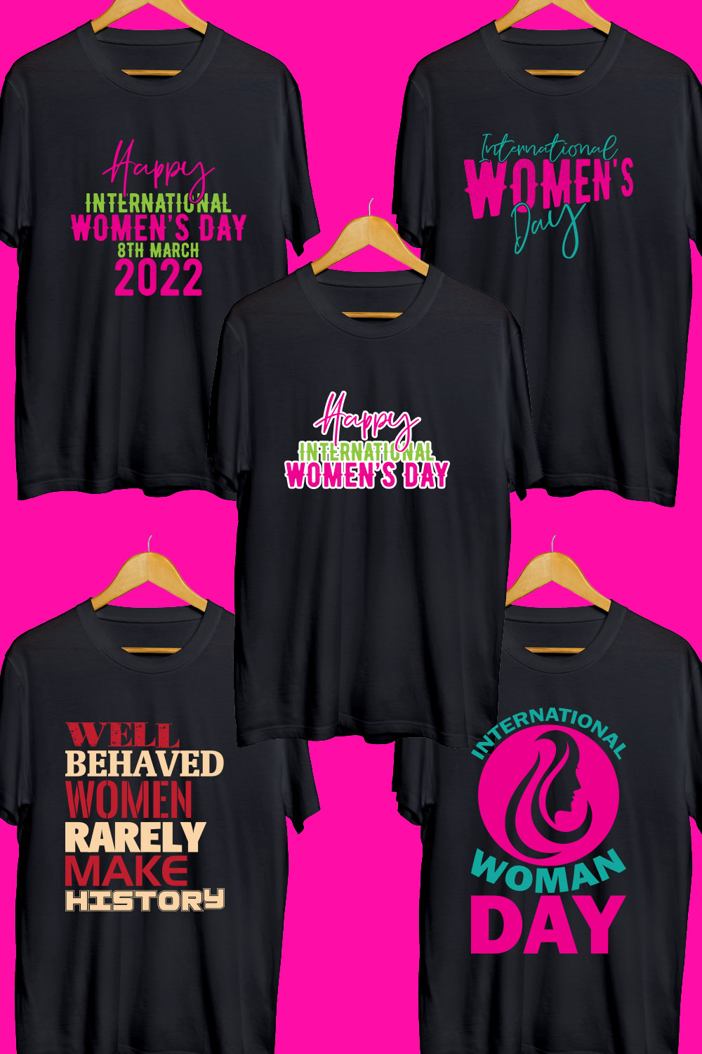 Women's Day SVG T Shirt Designs Bundle pinterest preview image.