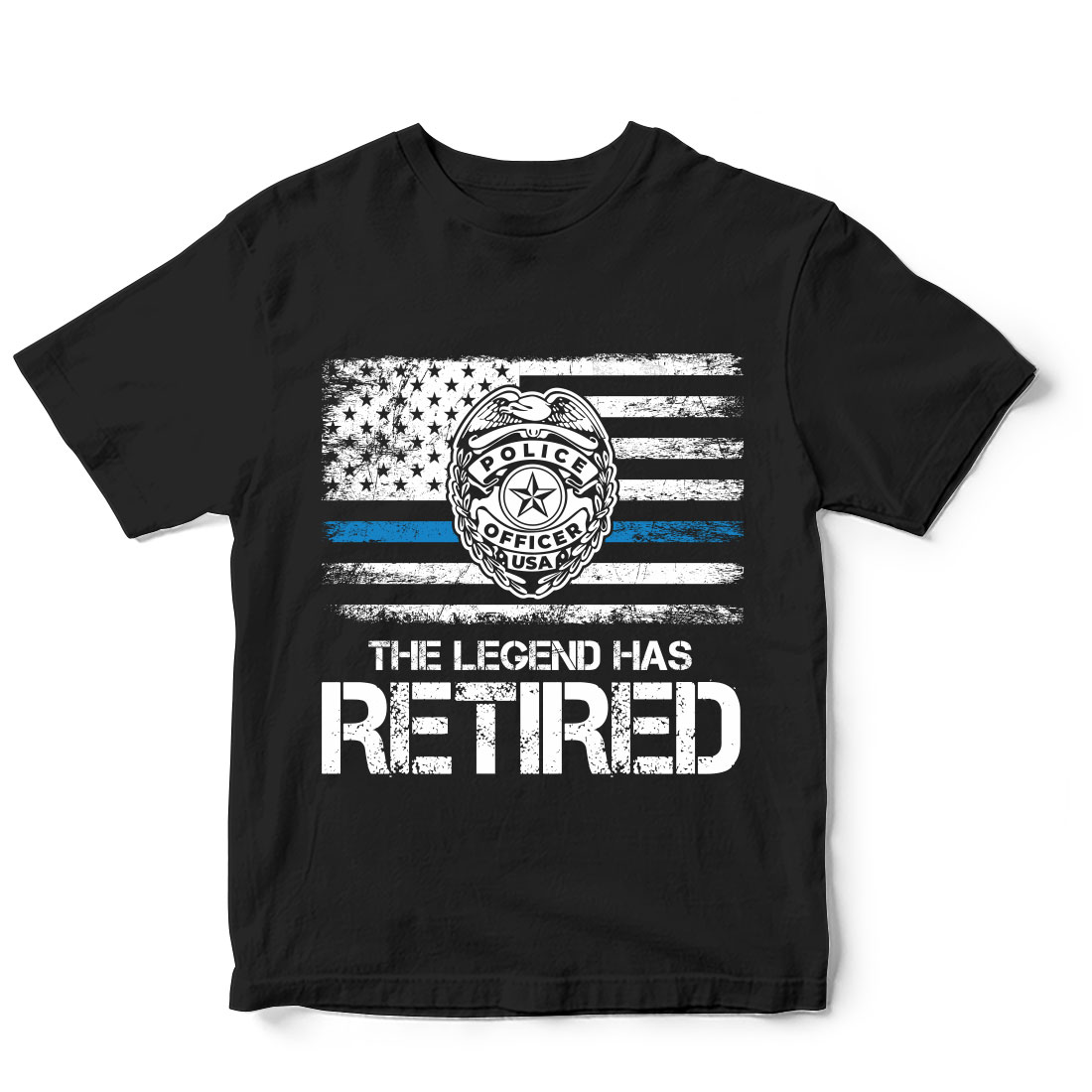 Black t - shirt with the words the legend has retired on it.