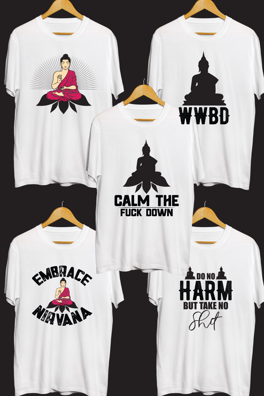 Buddha SVG T Shirt Designs Bundle pinterest preview image.