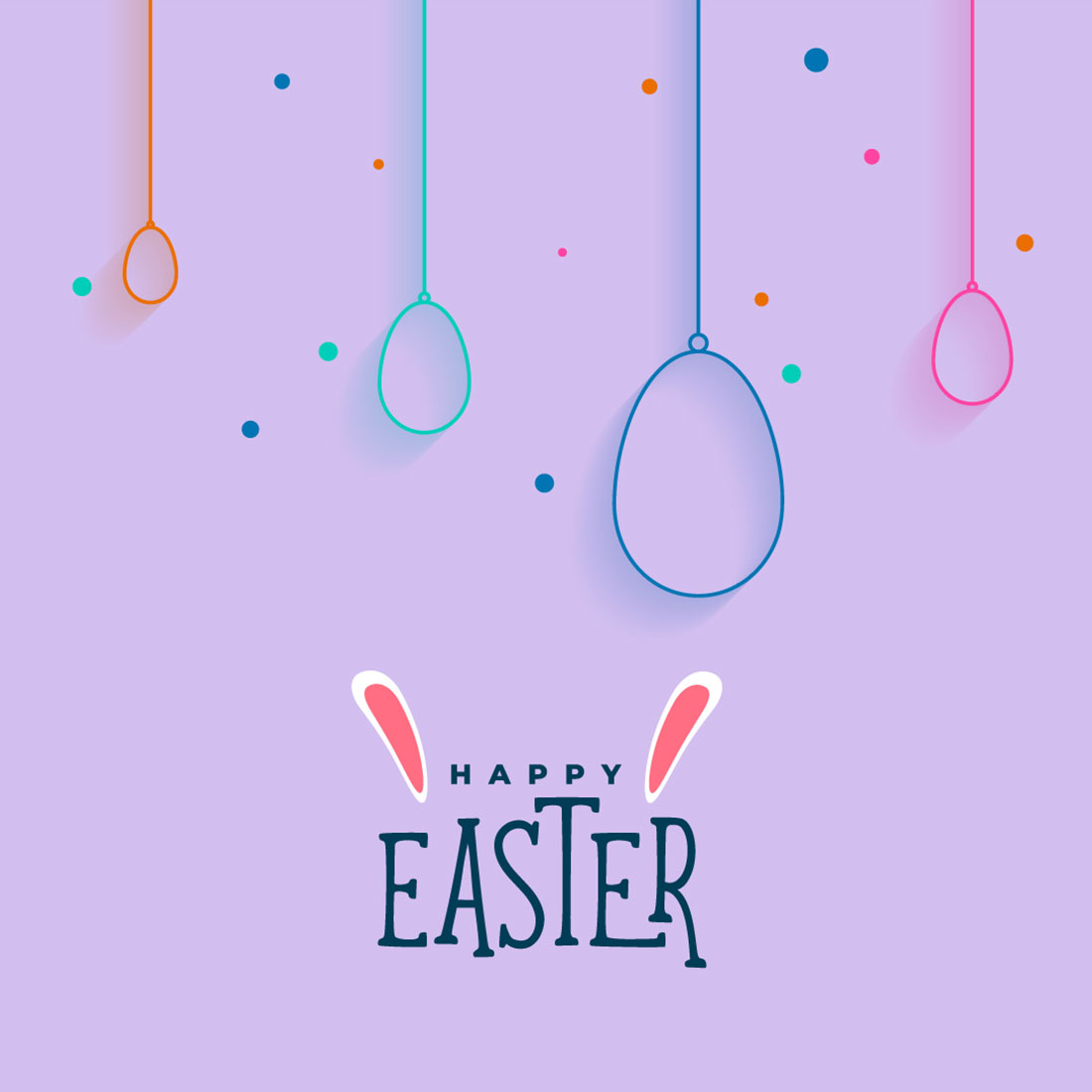 Happy easter card with eggs hanging from a line.