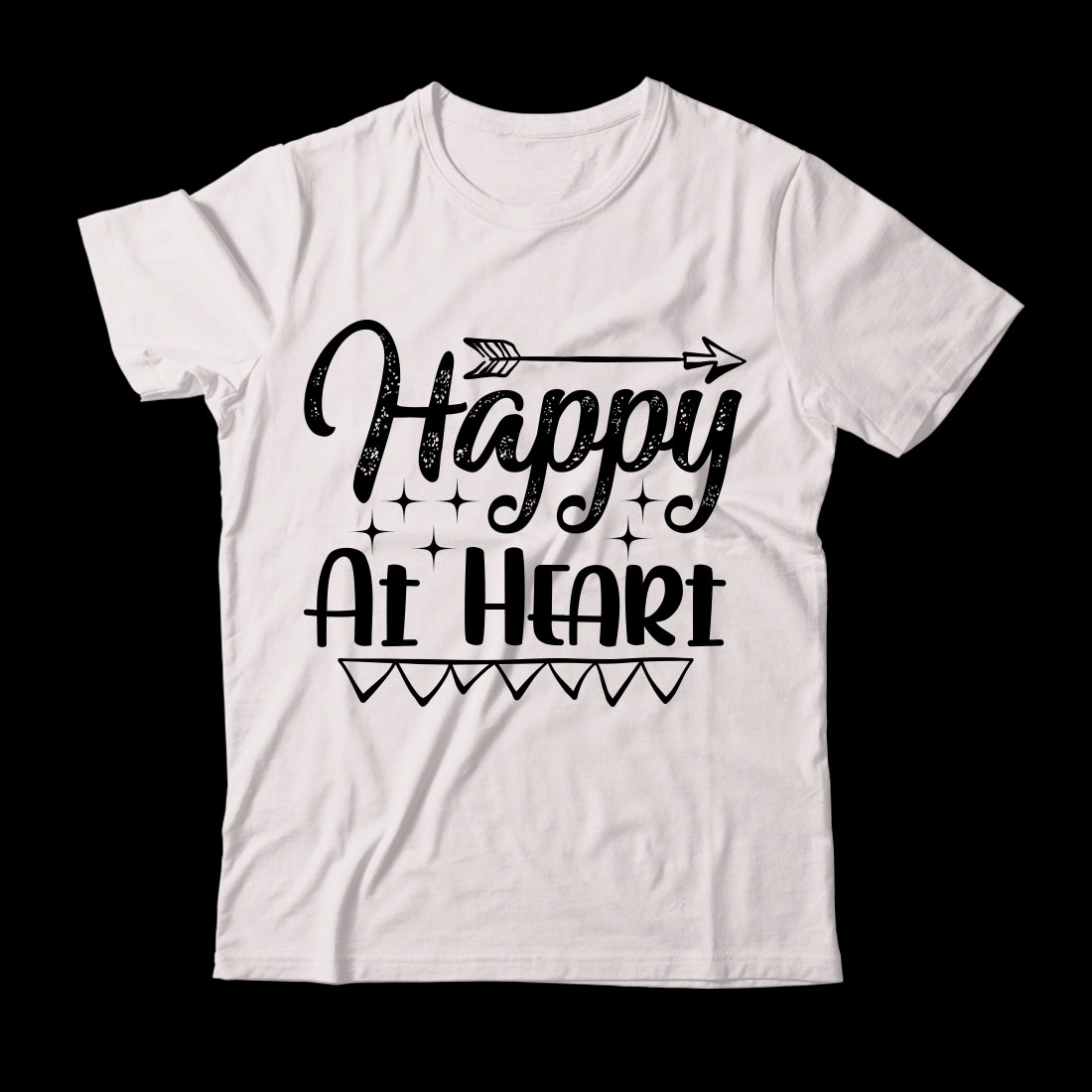 White t - shirt that says happy at heart.
