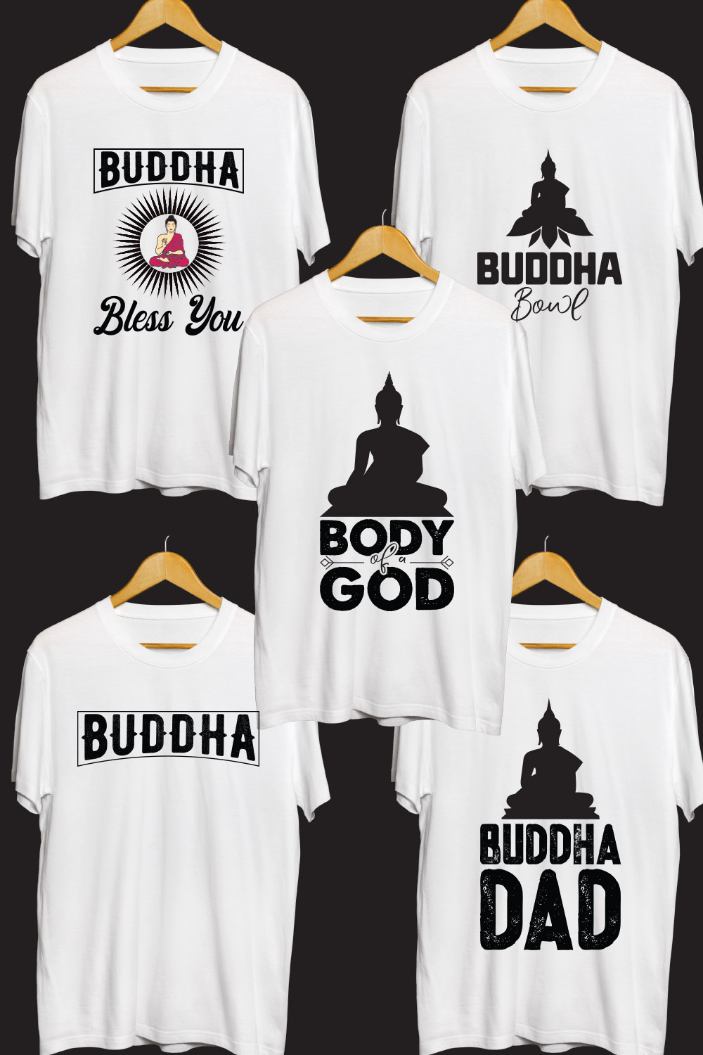 Buddha SVG T Shirt Designs Bundle pinterest preview image.