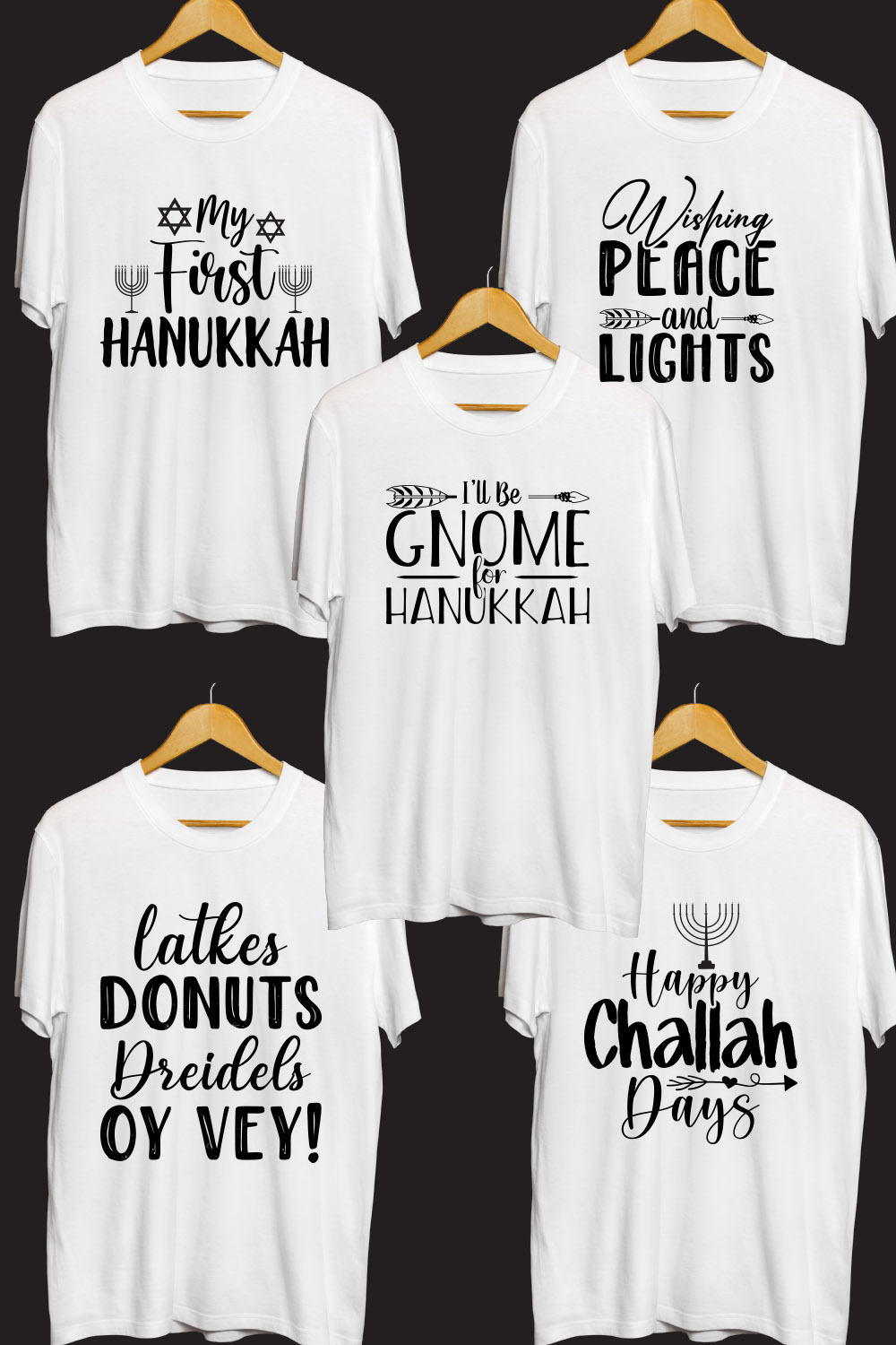 Hanukkah SVG T Shirt Designs Bundle pinterest preview image.
