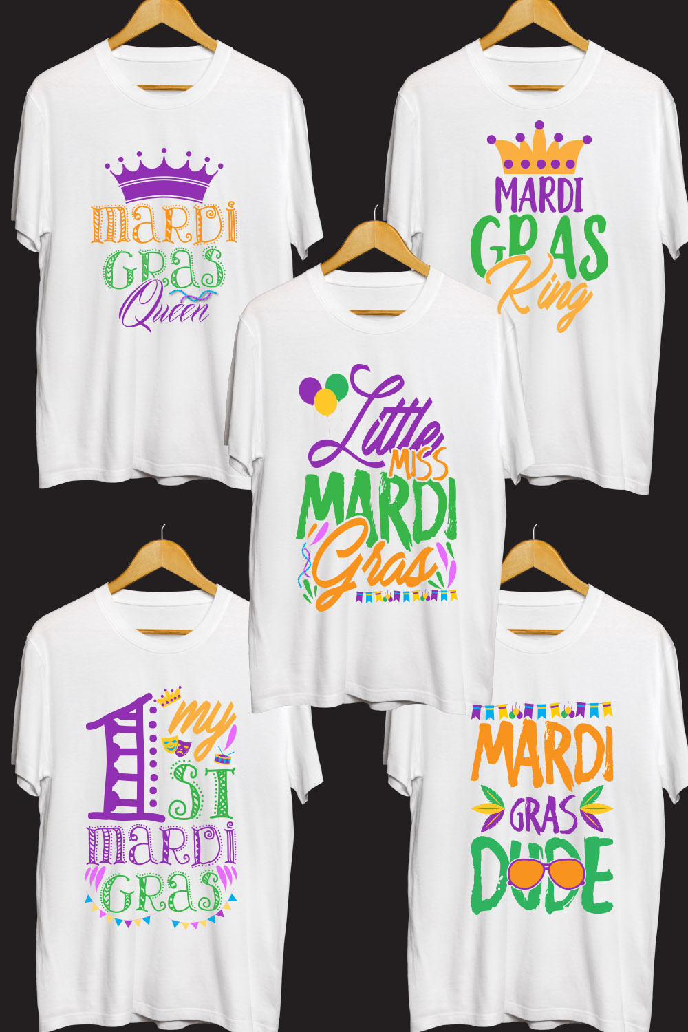 Mardi Gras SVG T Shirt Designs Bundle pinterest preview image.