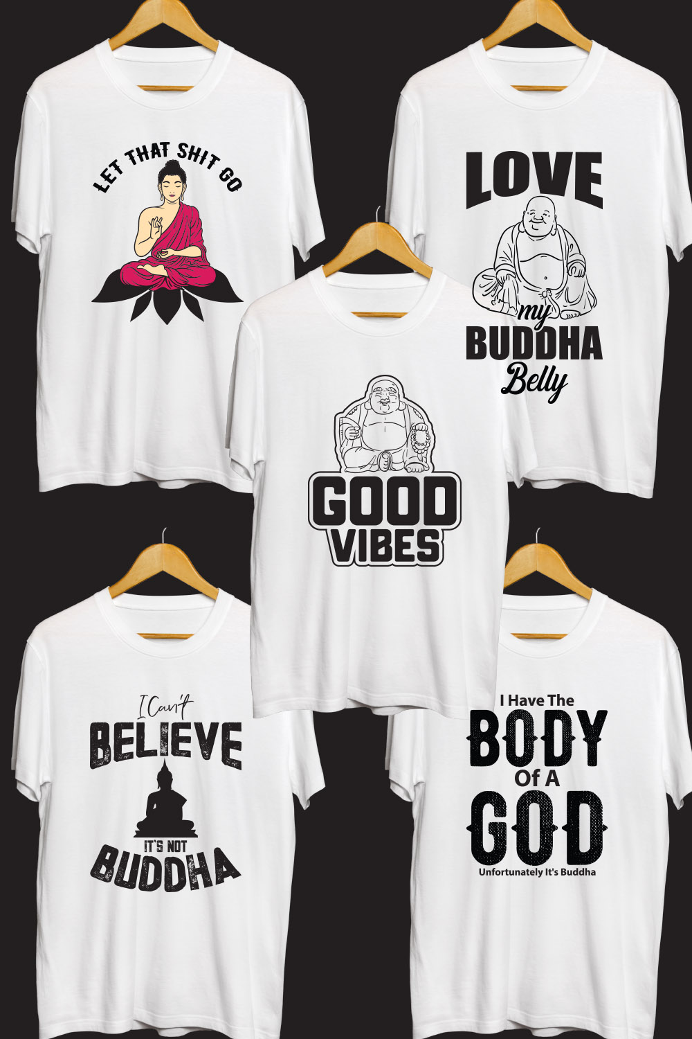 Buddha SVG T Shirt Designs Bundle pinterest preview image.