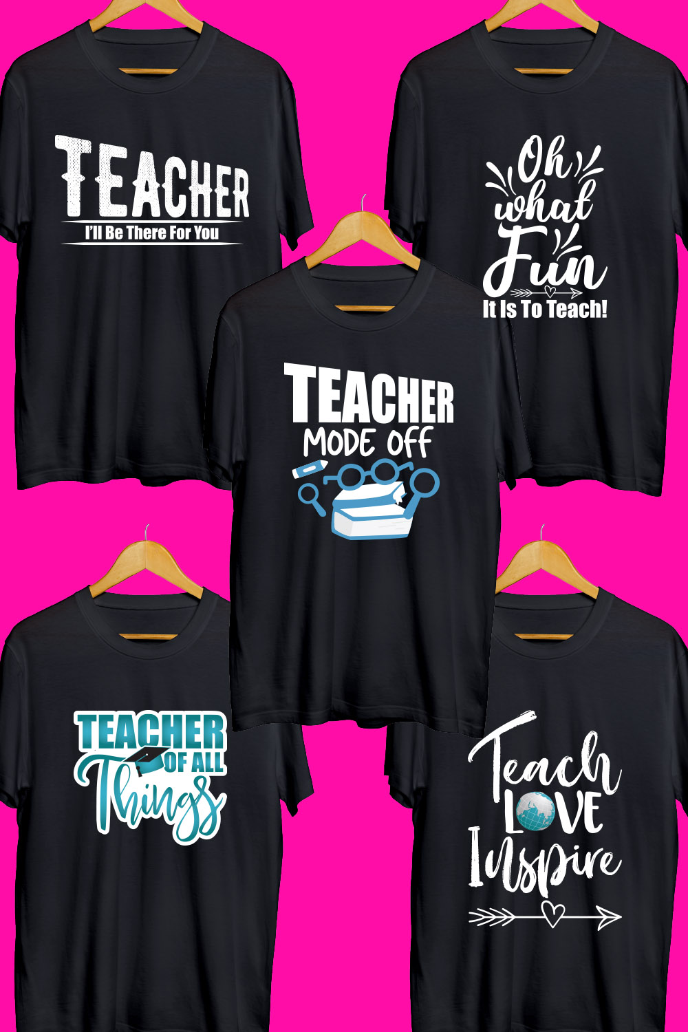 Teacher's Day SVG T Shirt Designs Bundle pinterest preview image.