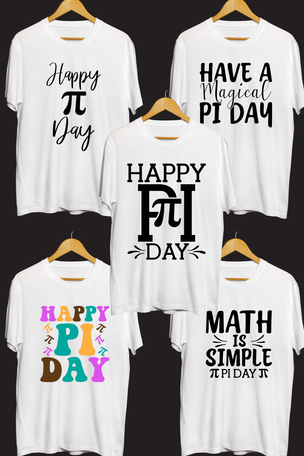 Pi Day SVG T Shirt Designs Bundle pinterest preview image.