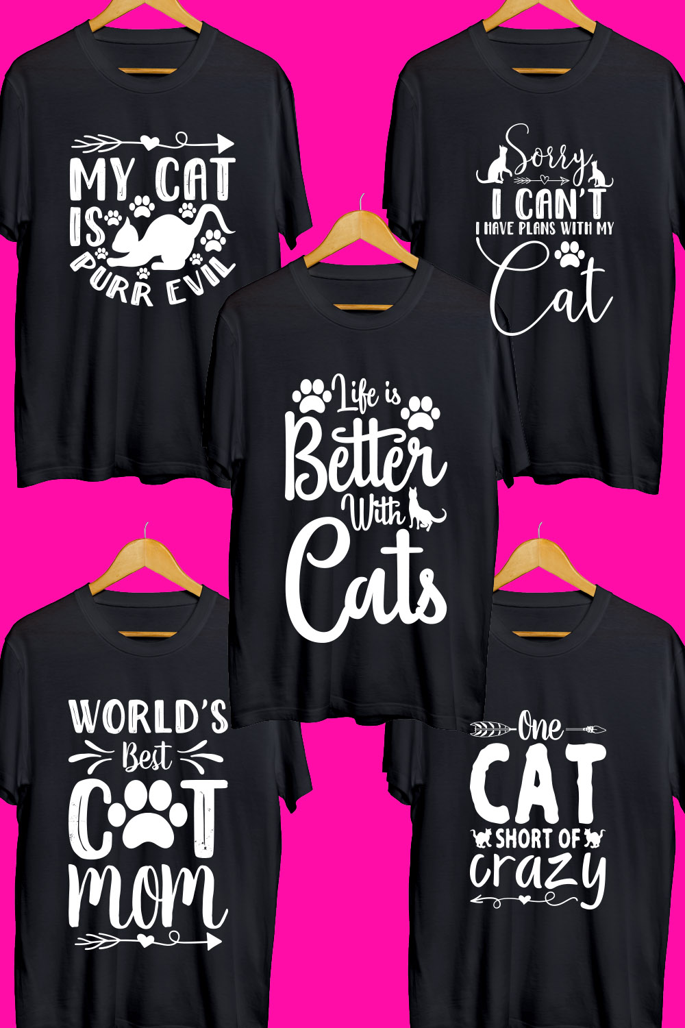 Cat T Shirt Designs Bundle pinterest preview image.