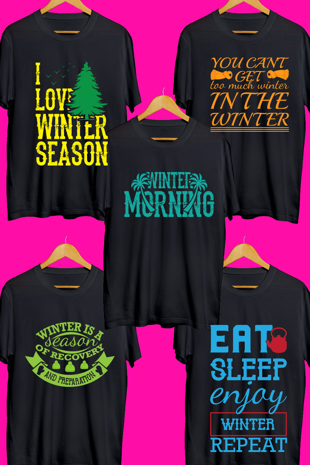 Winter SVG T Shirt Designs Bundle pinterest preview image.