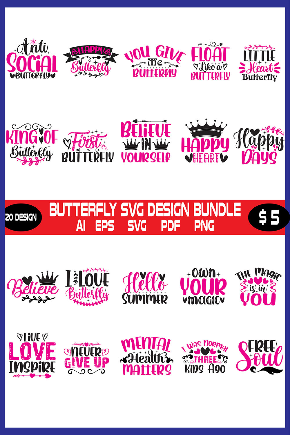 Butterfly Svg Design Bundle pinterest preview image.