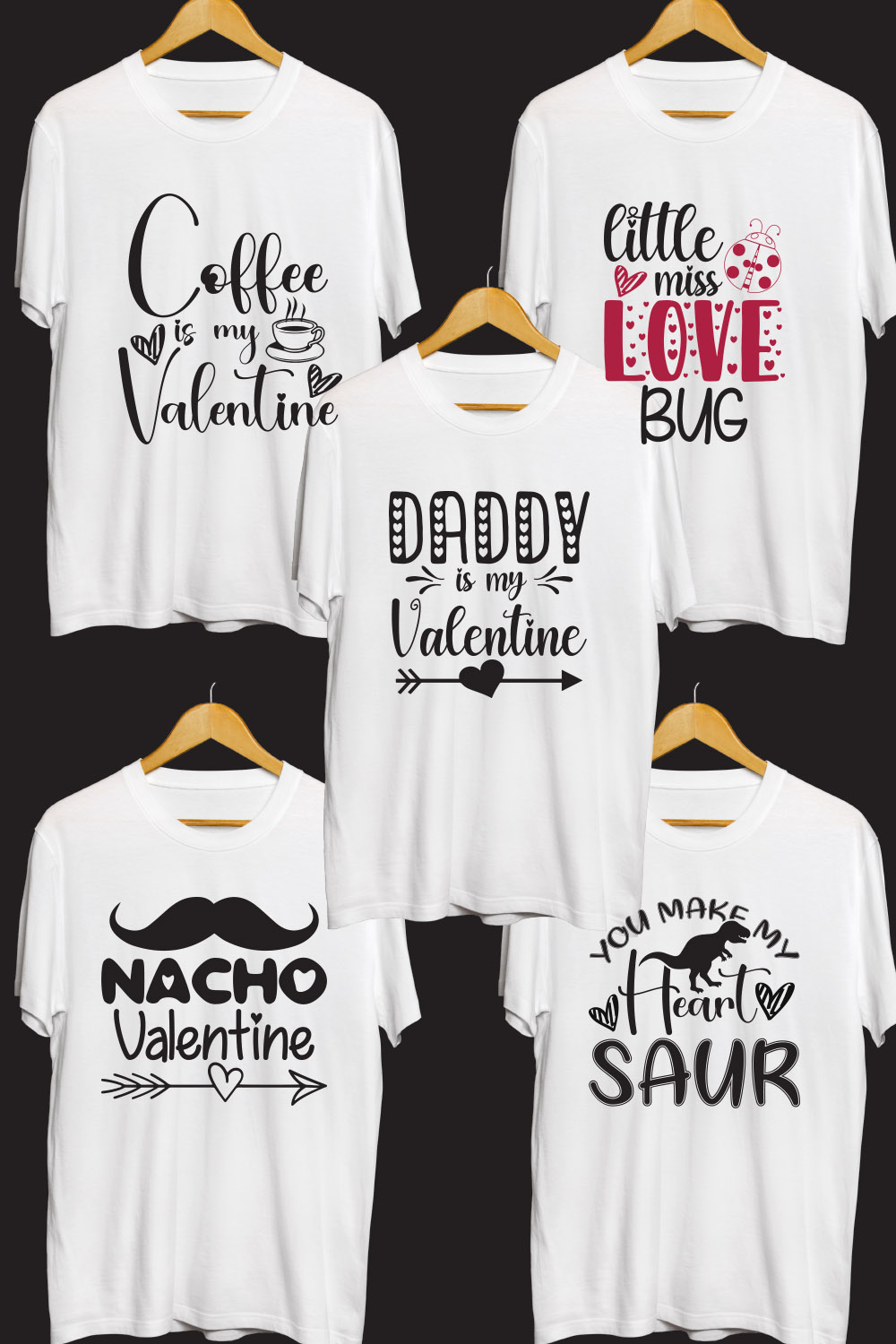 Valentine's Day SVG T Shirt Designs Bundle pinterest preview image.