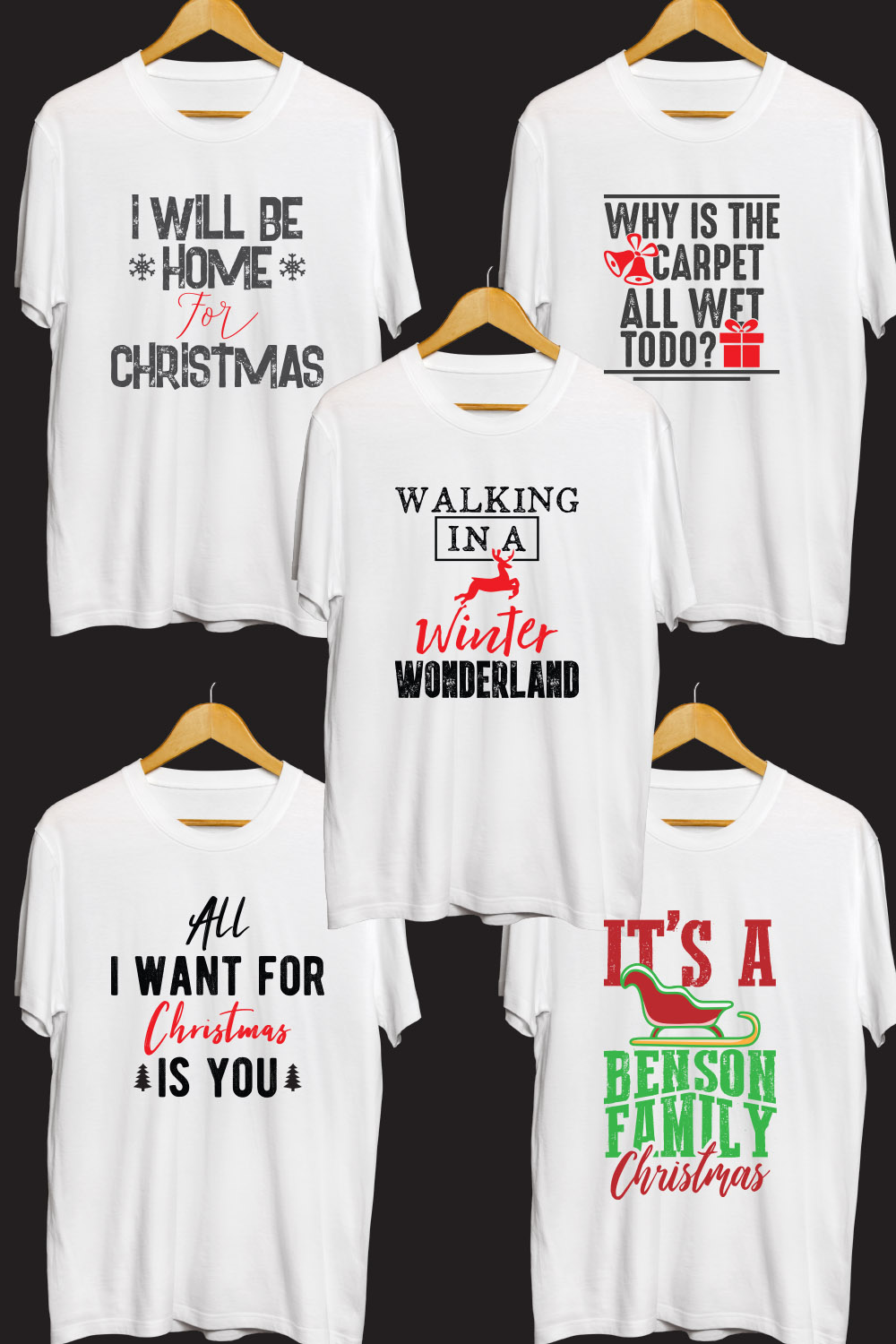 Christmas T shirt Designs Bundle pinterest preview image.