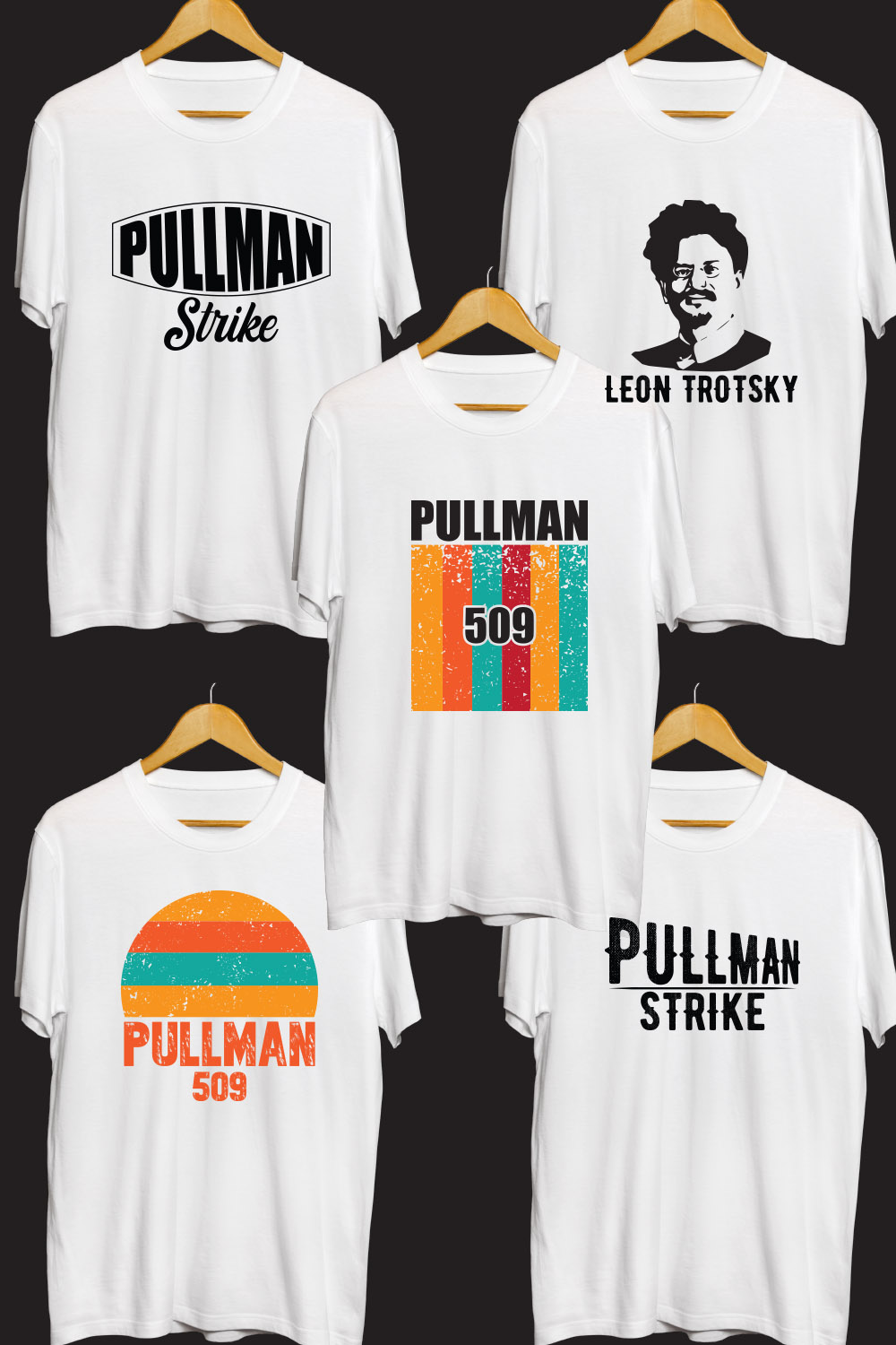 Pullman Strike SVG T Shirt Designs Bundle pinterest preview image.