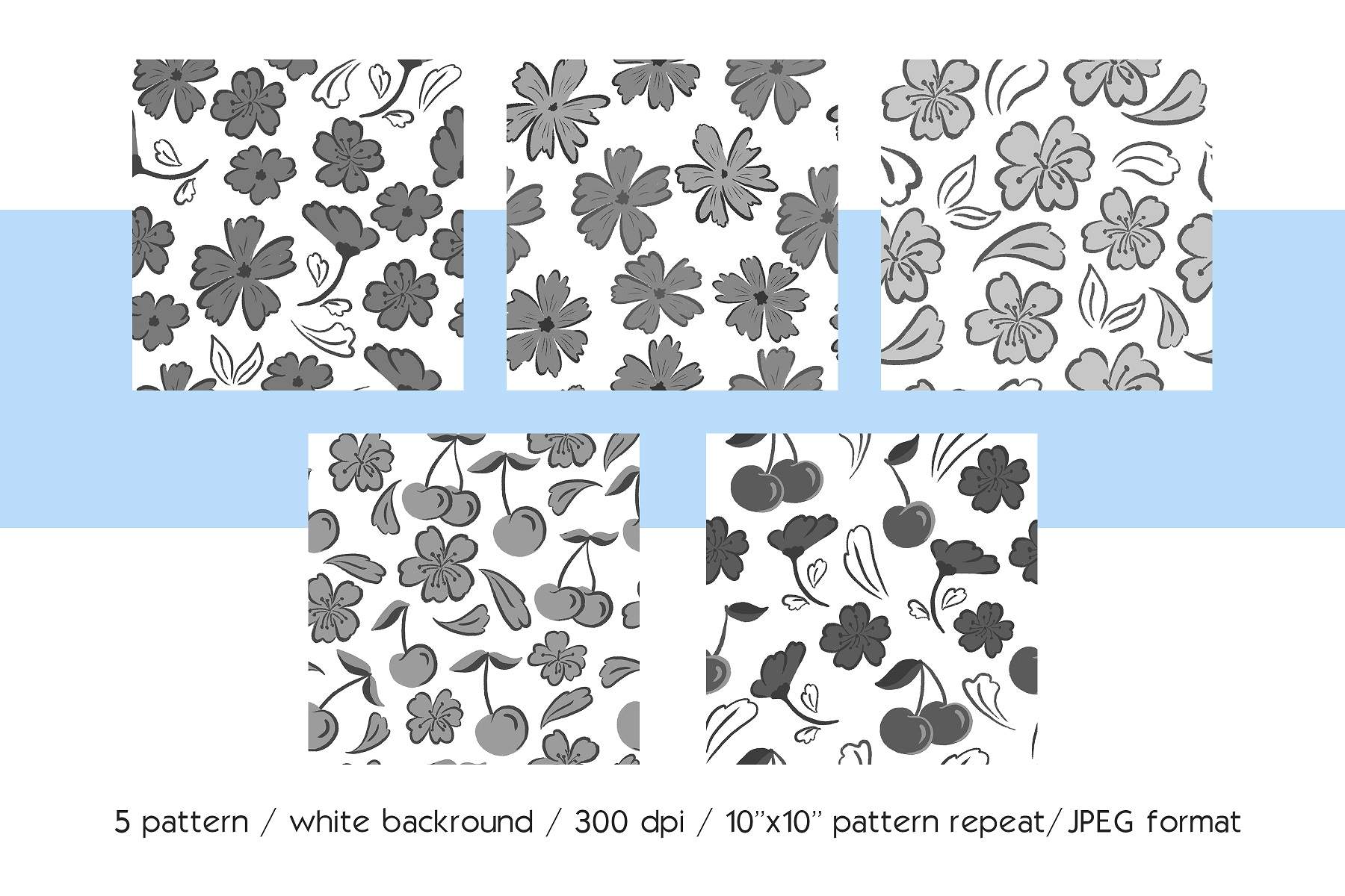 Set of four different flower patterns.