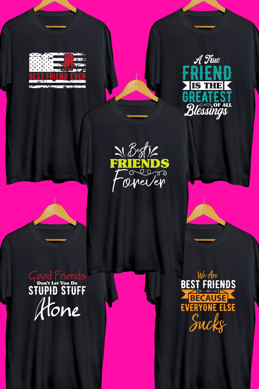 Friendship SVG T Shirt Designs Bundle pinterest preview image.