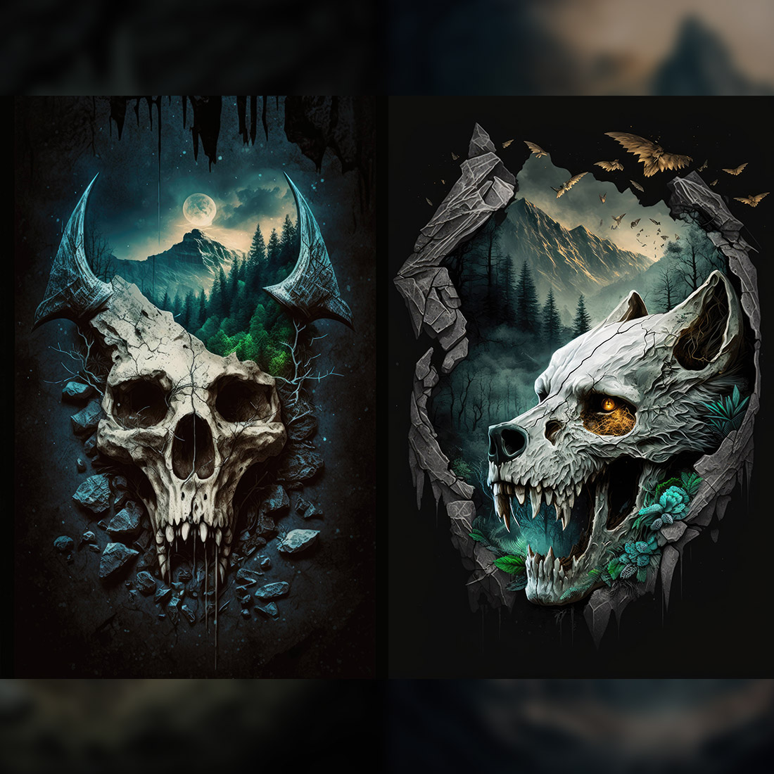 Fantasy skull in the middle preview image.