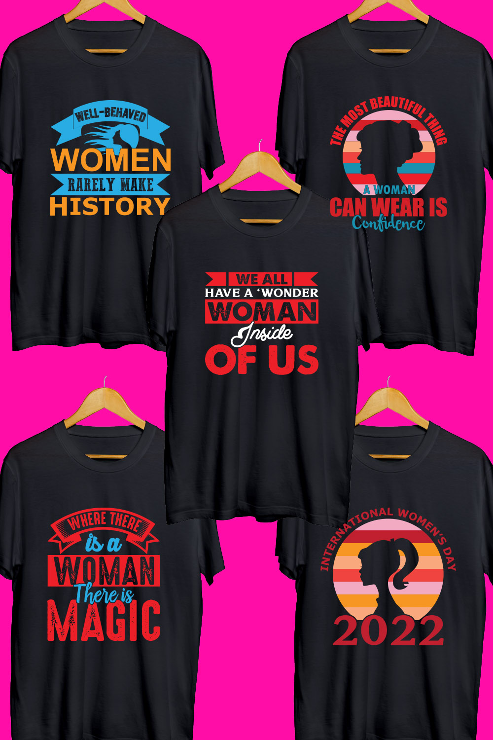 Women's Day SVG T Shirt Designs Bundle pinterest preview image.