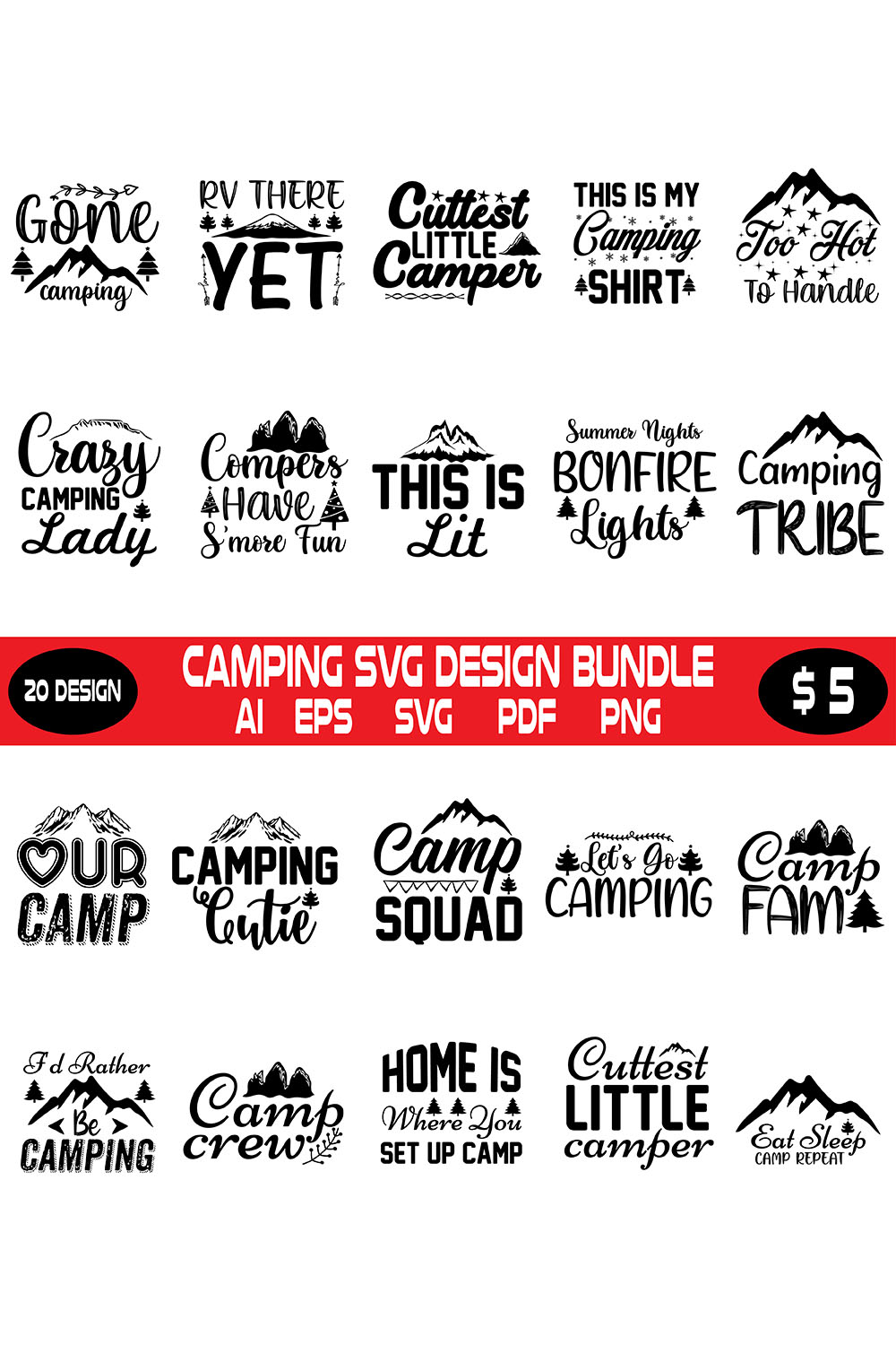 Camping Svg Design Bundle pinterest preview image.